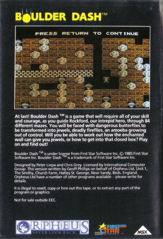 Boulder Dash box art for MSX